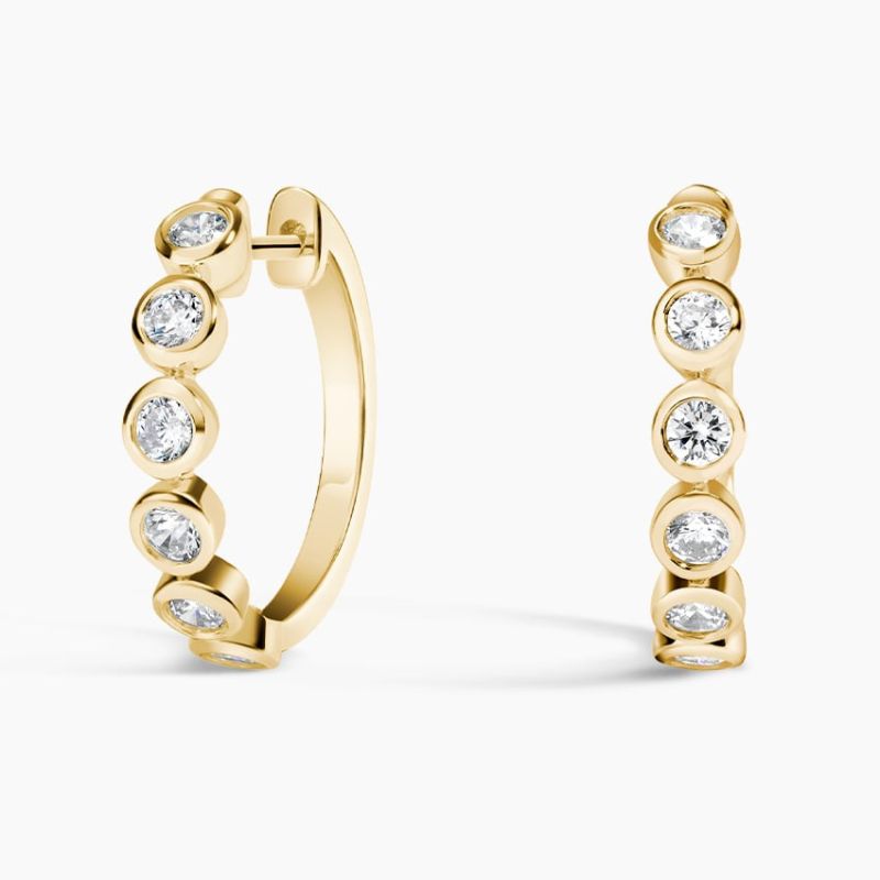 Delicate Moissanite Bezel Hoop Earrings in 14k Yellow Gold Plated