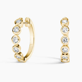 Delicate Moissanite Bezel Hoop Earrings in 14k Yellow Gold Plated