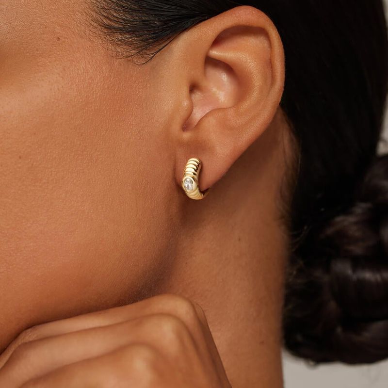 Vera Lab Diamond Hoop Earrings in 14k Yellow Gold Plated