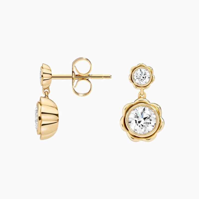Elegance Round Moissanite Flower Earrings in 14k Yellow Gold Plated
