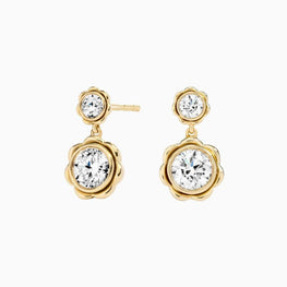 Elegance Round Moissanite Flower Earrings in 14k Yellow Gold Plated