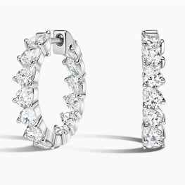 Angled Pear Moissanite Diamond Hoop Earrings in 14k White Gold Plated
