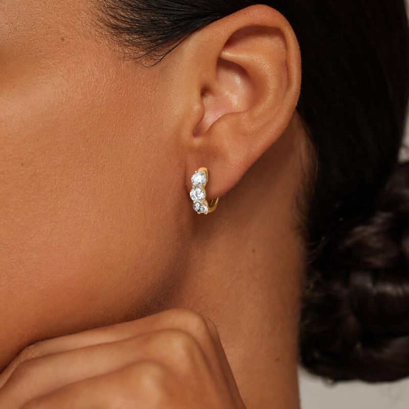 Moissanite Diamond Huggie Hoop Earrings 14k Yellow Gold Plated