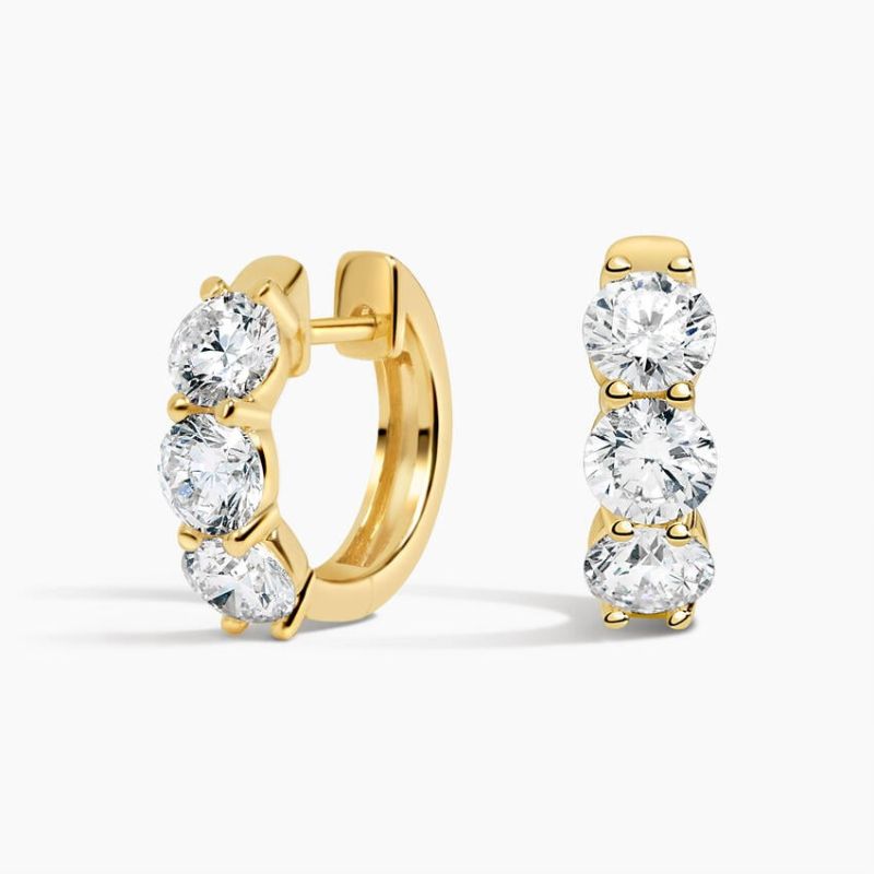 Moissanite Diamond Huggie Hoop Earrings 14k Yellow Gold Plated