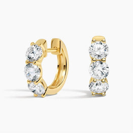 Moissanite Diamond Huggie Hoop Earrings 14k Yellow Gold Plated