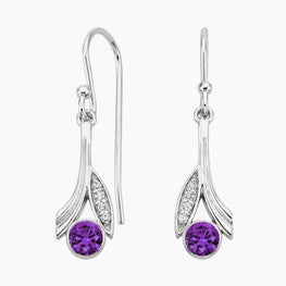 Purple Simulated Diamond Dangle Earrings in Silver