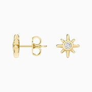 0.60Ct Round Cut Diamond Starburst Moissanite Diamond Stud Earrings in 14k Yellow Gold Plated