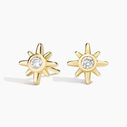 0.60Ct Round Cut Diamond Starburst Moissanite Diamond Stud Earrings in 14k Yellow Gold Plated