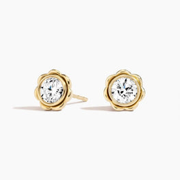 Round Moissanite Flower Stud Earrings in 14k Yellow Gold Plated