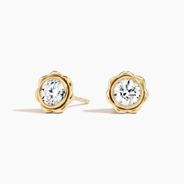 Round Moissanite Flower Stud Earrings in 14k Yellow Gold Plated