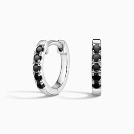 Natural Black Diamond Huggie Earrings in 14K White Gold Plated