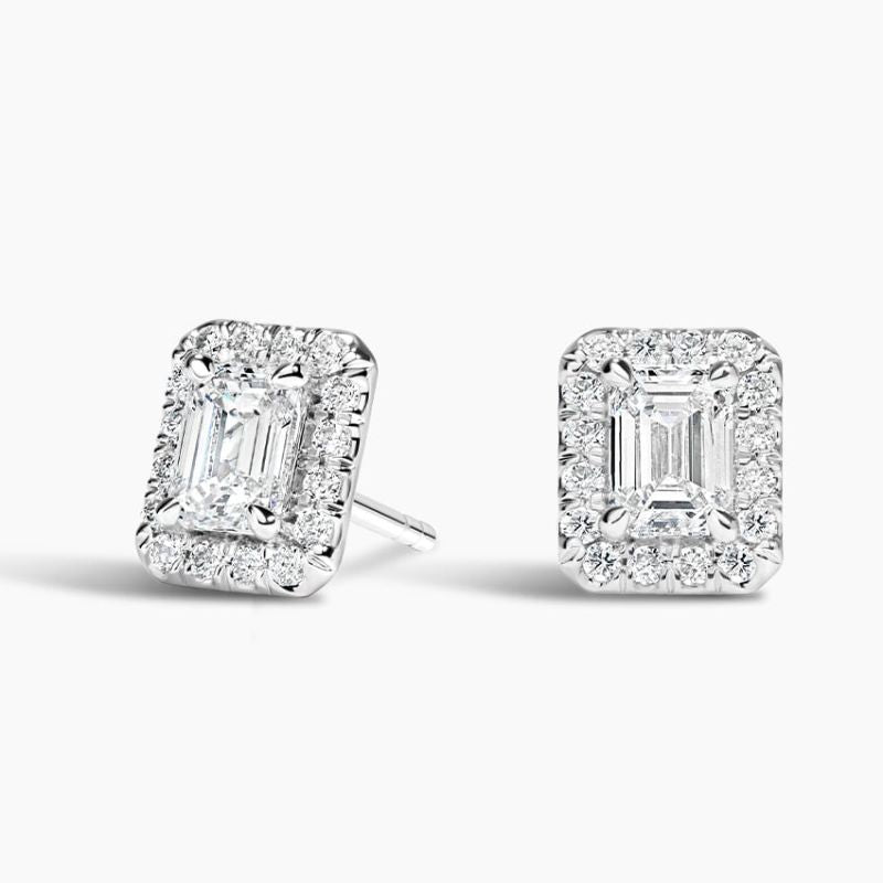 Emerald-Round Cut Moissanite Diamond Halo Stud Earrings