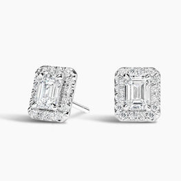 Emerald-Round Cut Moissanite Diamond Halo Stud Earrings