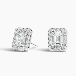 Emerald-Round Cut Moissanite Diamond Halo Stud Earrings