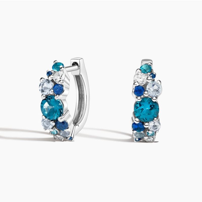 Simulated Diamond Hydrangea Bouquet Hoop Earrings in Silver