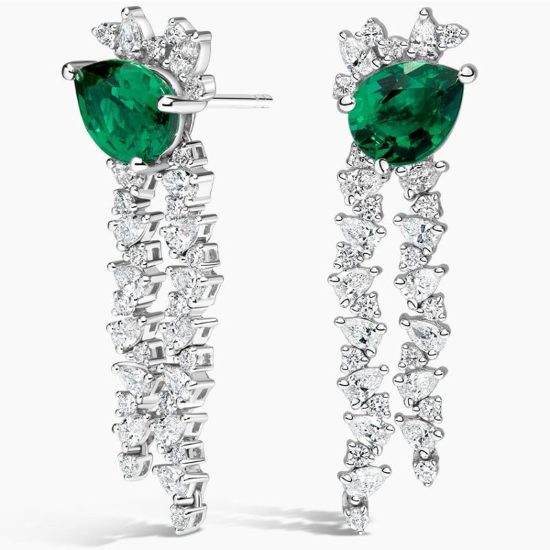 Gemstone and Moissaniote Diamond Drop Earrings in 14k White Gold Platinum