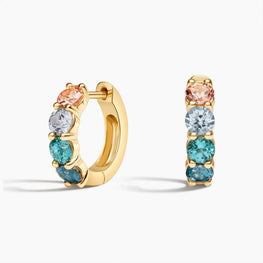 Multi Simulated Hoop Earrings in 14K Yellow Gold Plated