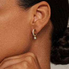 Moissanite Diamond Drop Huggie Earrings 14k Yellow Gold Plated