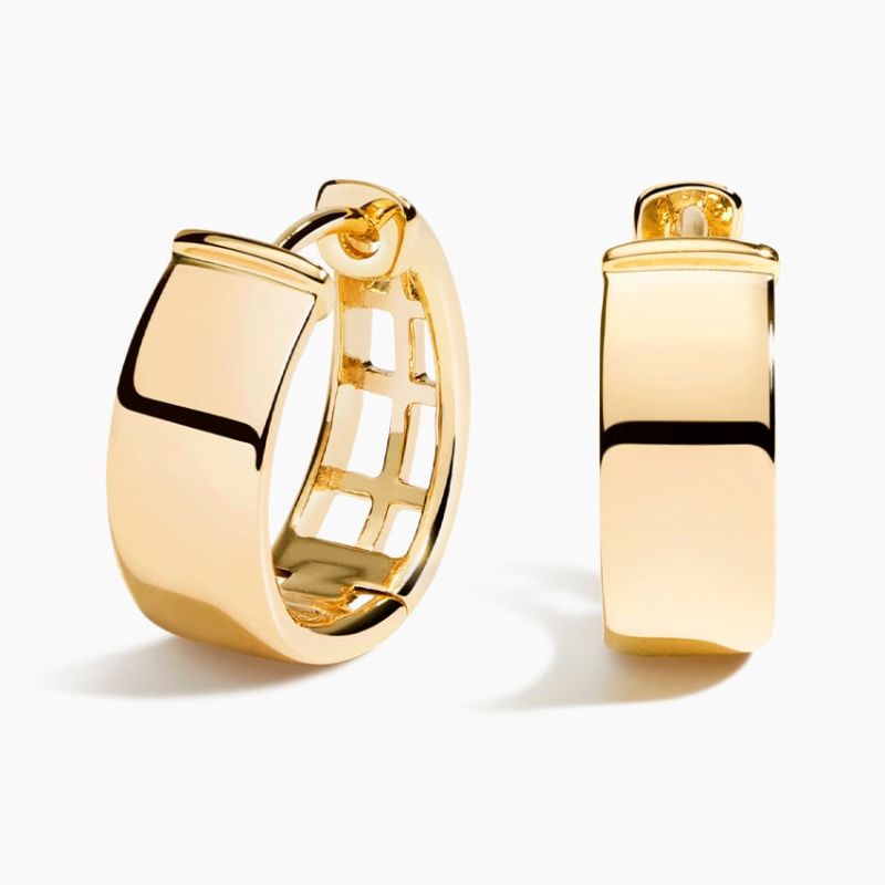 Wide Huggie Hoop Earrings 14k Yellow Gold Plated