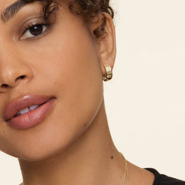 Wide Huggie Hoop Earrings 14k Yellow Gold Plated