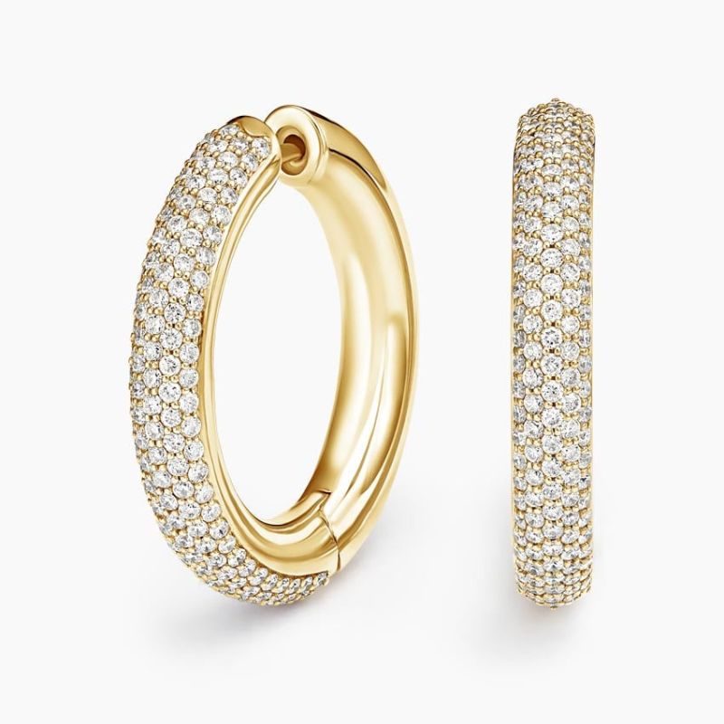 Round Moissanite Diamond Tube Hoop Earrings