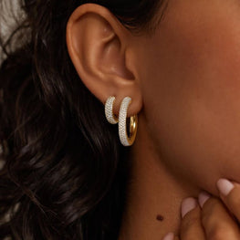 Round Moissanite Diamond Tube Hoop Earrings