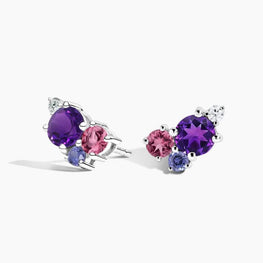 Multi Color Diamond Stud Earrings in Silver