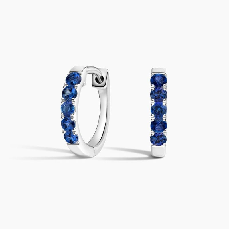Blue Gemstone Huggie Earrings in Silver