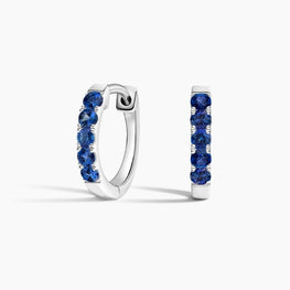 Blue Gemstone Huggie Earrings in Silver