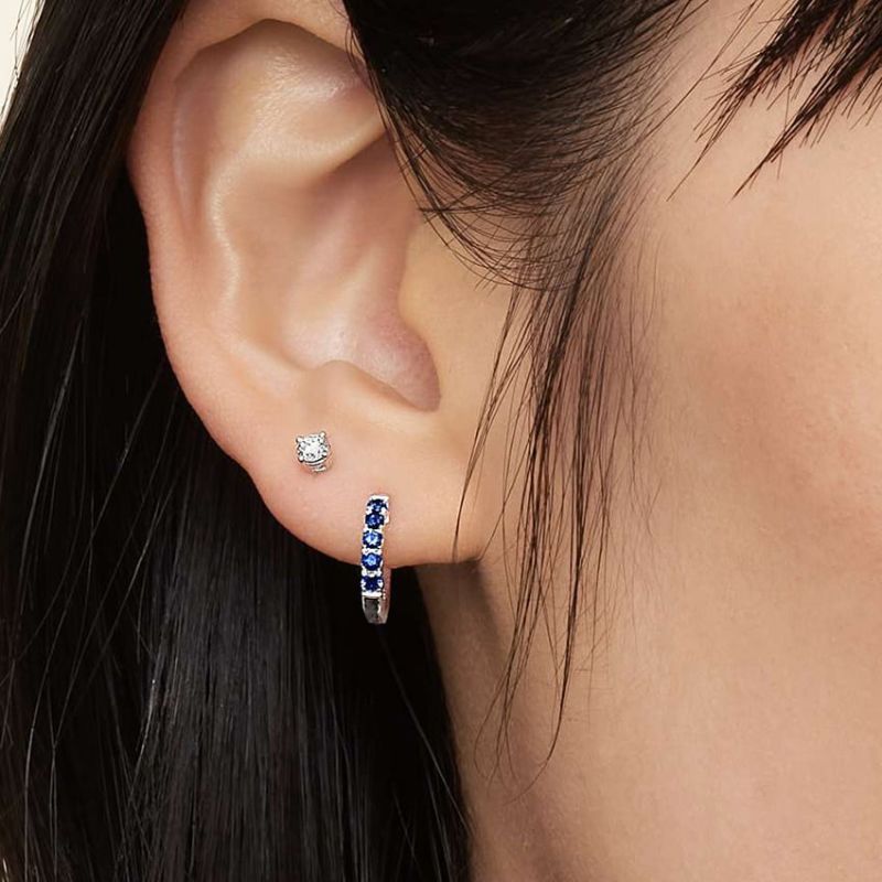 Blue Gemstone Huggie Earrings in Silver