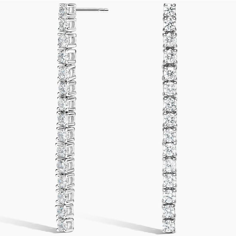 Round Moissanite Tennis Earrings 14k White Gold Plated