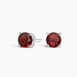 Solitaire Red Simulated Stud Earrings in Silver