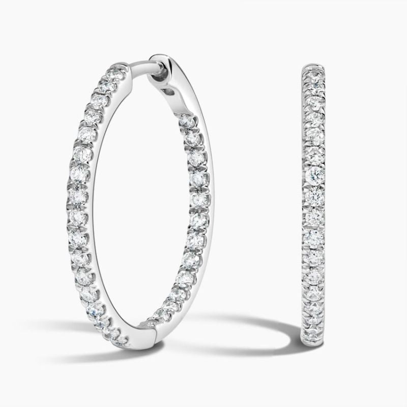Small Perfect Moissanite Diamond Hoop Earrings in 14K White Gold Plated