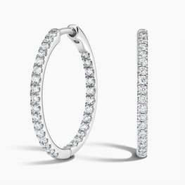 Small Perfect Moissanite Diamond Hoop Earrings in 14K White Gold Plated