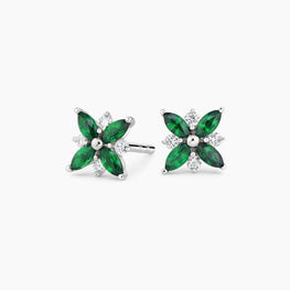 Marquise-Round Moissanite Diamond Earrings in 14K White Gold Plated