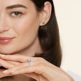 Marquise-Round Moissanite Diamond Earrings in 14K White Gold Plated