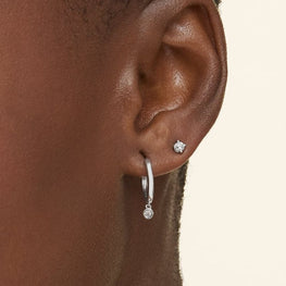 Moissanite Diamond Drop Huggie Earrings in Silver