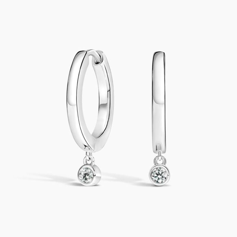 Moissanite Diamond Drop Huggie Earrings in Silver