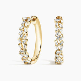 Baguette Moissanite Diamond Cluster Hoop Earrings 14k Yellow Gold Plated