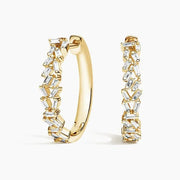 Baguette Moissanite Diamond Cluster Hoop Earrings 14k Yellow Gold Plated