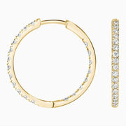 Small Perfect Hoop Moissanite Diamond Earrings in 14K Yellow Gold Plated