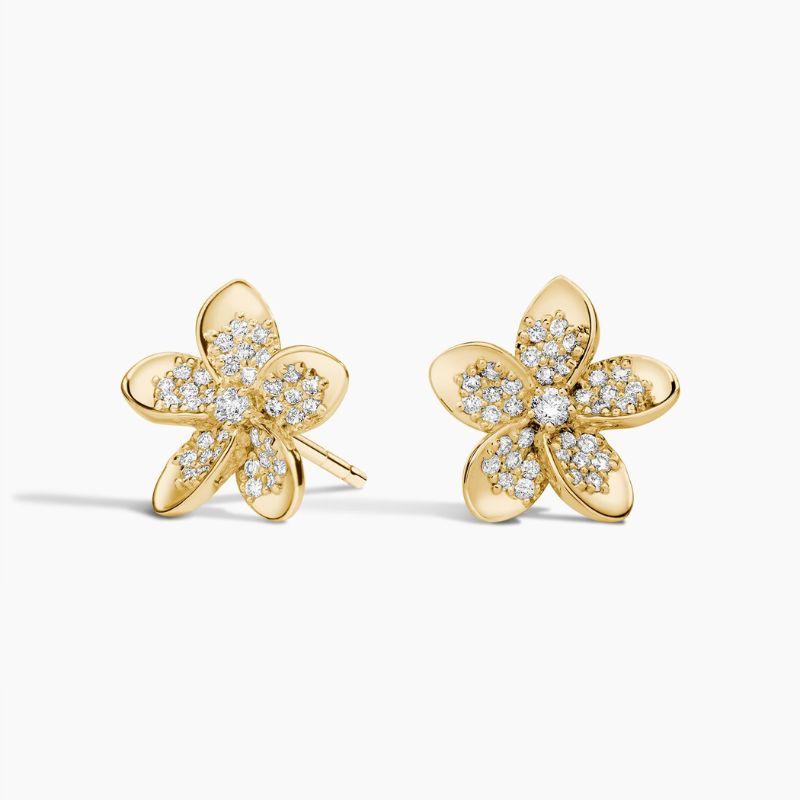 Plumeria Moissanite Diamond Stud Earrings 14k Yellow Gold Plated