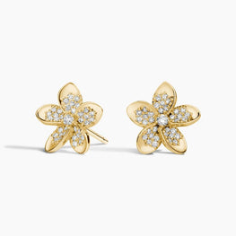 Plumeria Moissanite Diamond Stud Earrings 14k Yellow Gold Plated