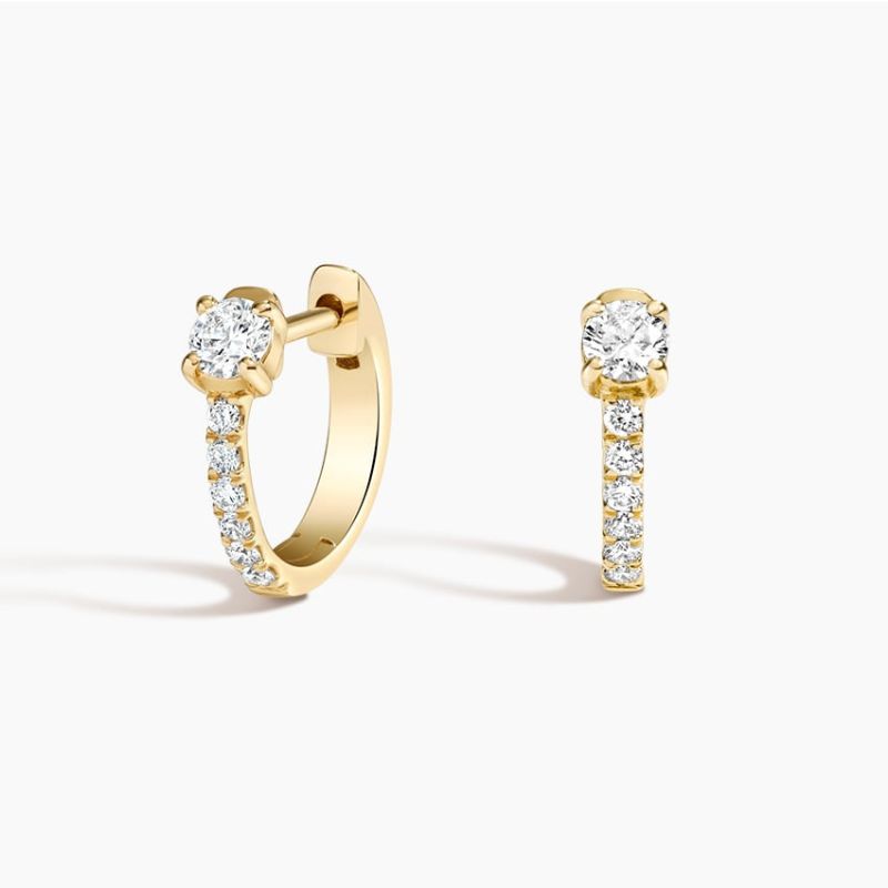 Daily Wear Round Moissanite Diamond Hoop Earring 14k Yellow Gold Plated