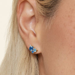 Multi-Stone Cluster Stud Earrings 14k Yellow Gold Plated