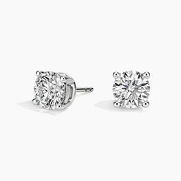 Four Prong Round Brilliant Moissanite Diamond Stud Earrings In 14k White Gold Plated