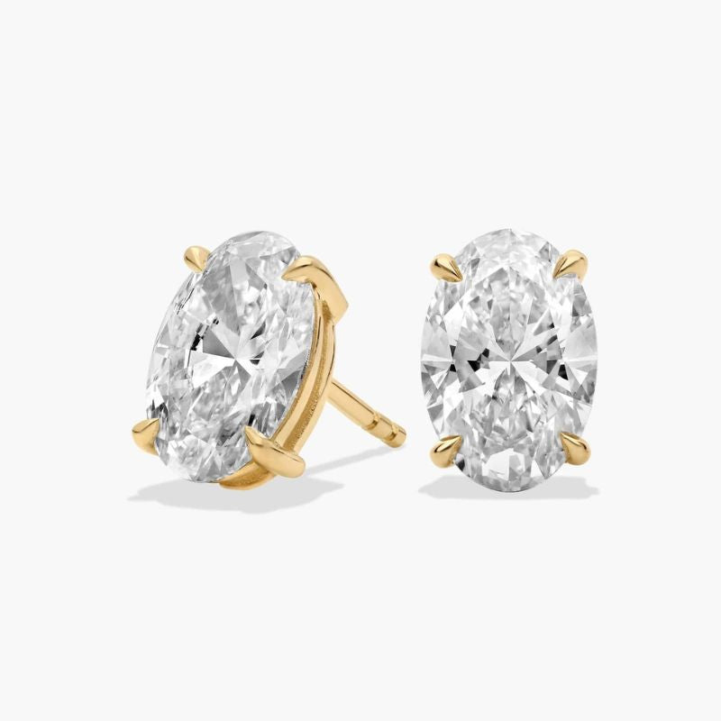 Oval Moissanite Diamond Stud Earrings In 14k Yellow Gold Plated