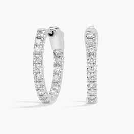 Inside Out Round Moissanite Diamond Minimalist Hoops Earrings White Gold Plated