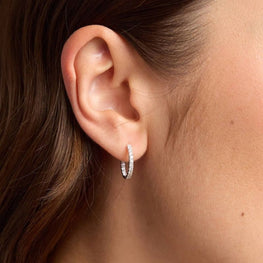 Inside Out Round Moissanite Diamond Minimalist Hoops Earrings White Gold Plated