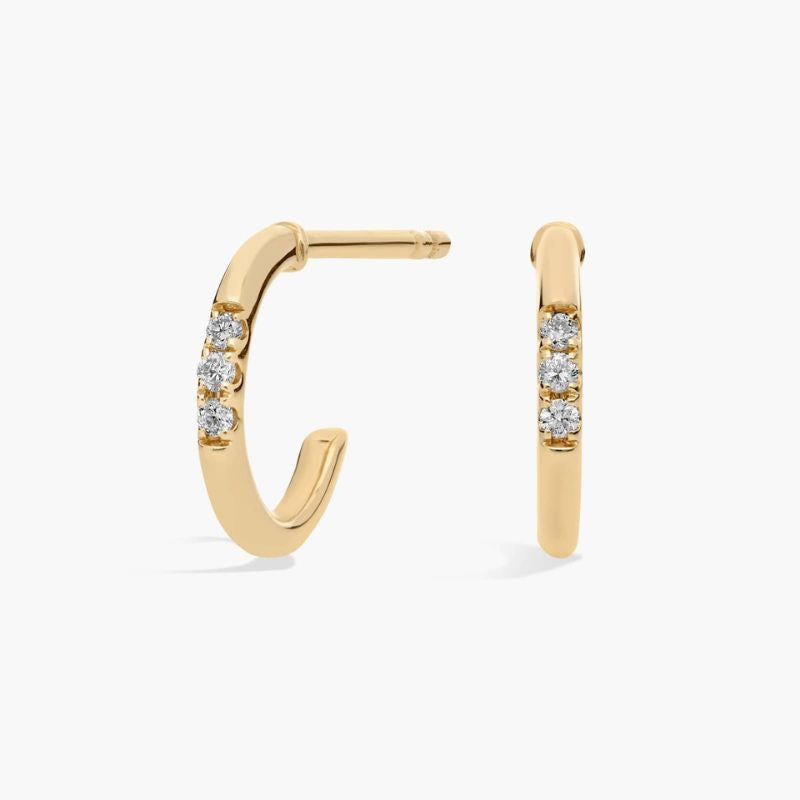 Moissanite Diamond Huggie Mini-Hoop Earrings In 14k Yellow Gold Plated